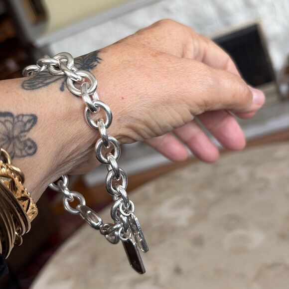 Gucci 925 Sterling Silver Double Dog Tag Solid Oval Rolo Link Bracelet Unisex - Picture 5 of 11